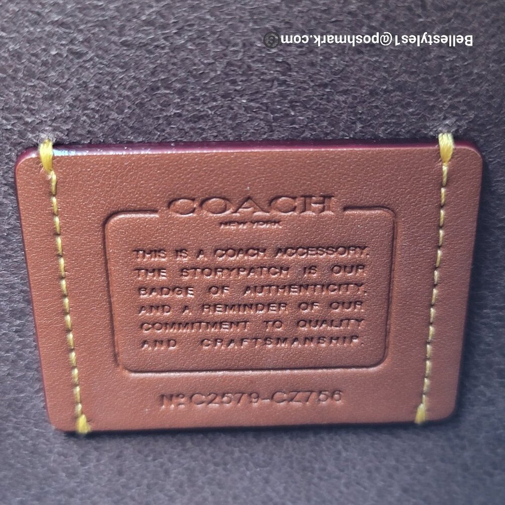COACH Natural Grain Leather Top-Zip Pouch with Dog-clip Leash- Maple color⭐ - Picture 15 of 16